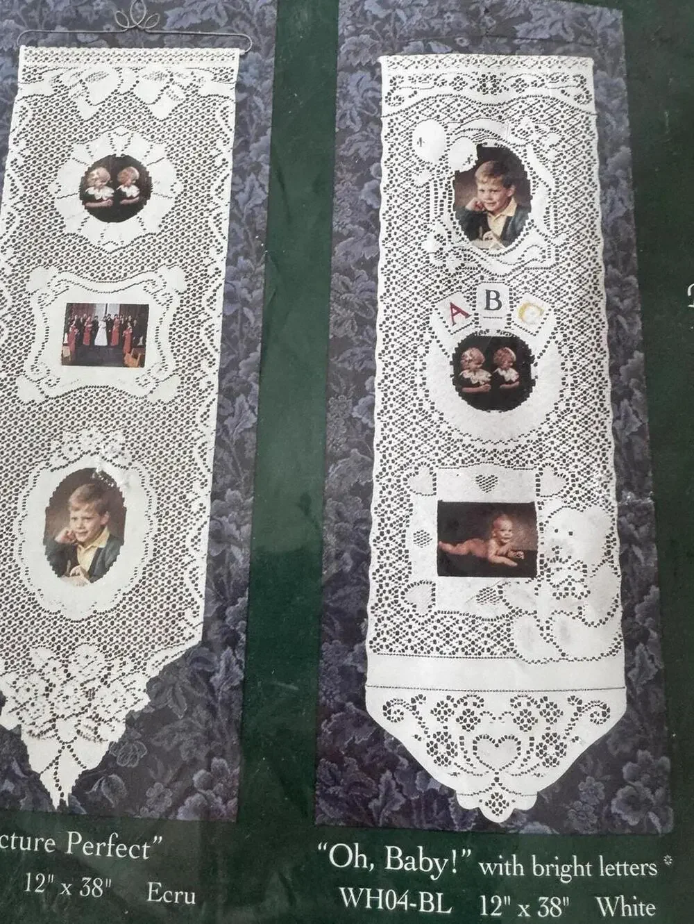 Lace Wall Hanging, Ecru Photo Frame, Three Photo Display, Soft Warm Cream